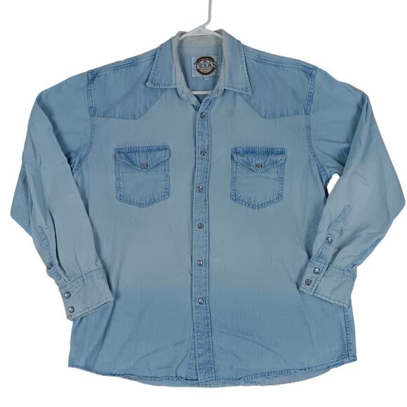 Texas Authentic Dry Goods Vintage Denim Shirt Mens Large Distressed Western - Picture 2 of 15